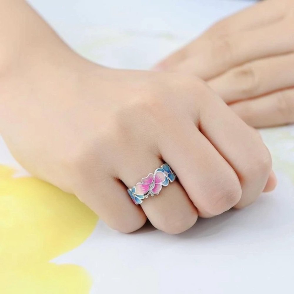 Boho Pink Butterfly Blue Flower Petal Shape - Picture 3 of 7